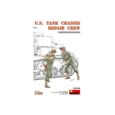 WWII U.S. Tank Chassis Repair Crew - 2 Figuren met Gereedschap -35481